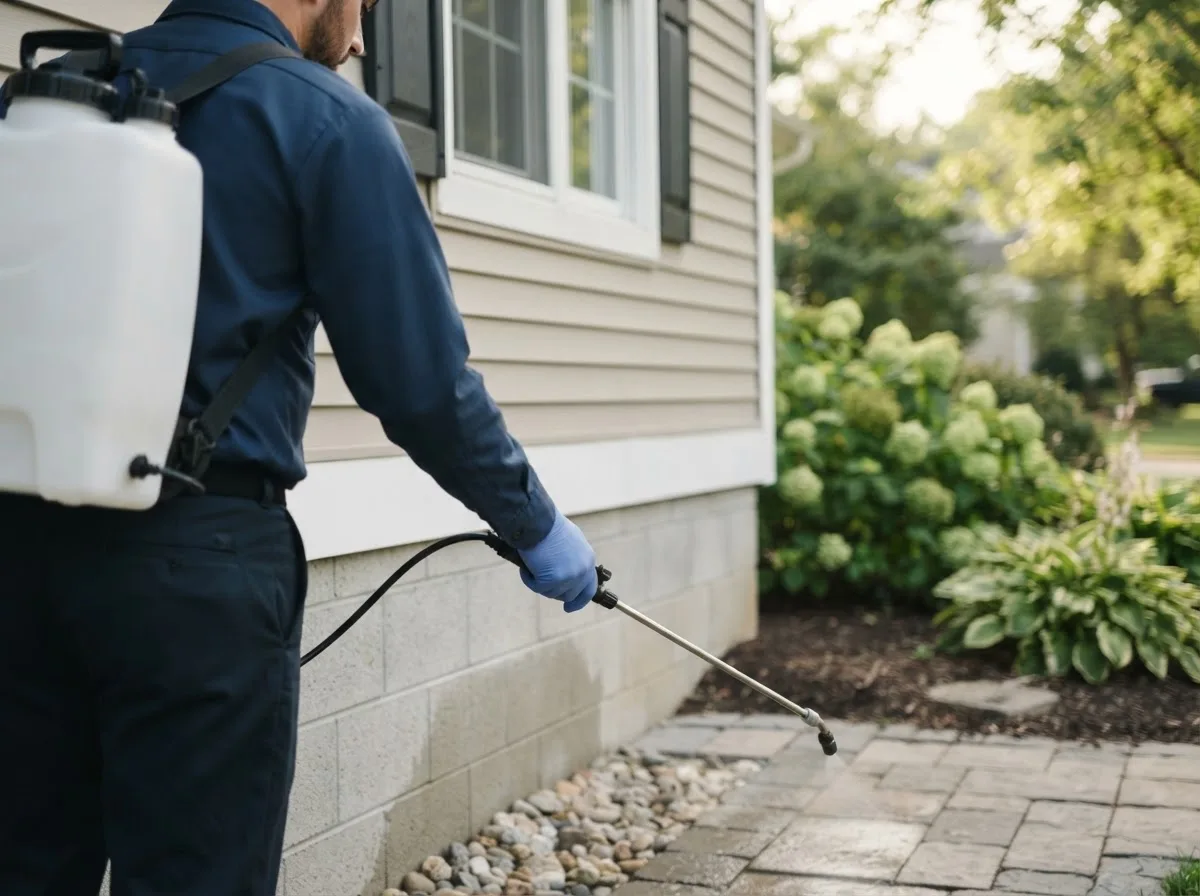 Pest control technician inspecting a home in Taloga, OK